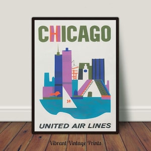 Chicago Wall Art, Vintage Chicago Art, Retro Wall Decor, Vintage Travel Poster Art, DIGITAL DOWNLOAD, PRINTABLE Wall Art, Large Wall Art