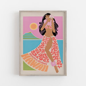 Hawaii Hula Girl Vintage Travel Poster: Retro Beach Print (Digital Download)