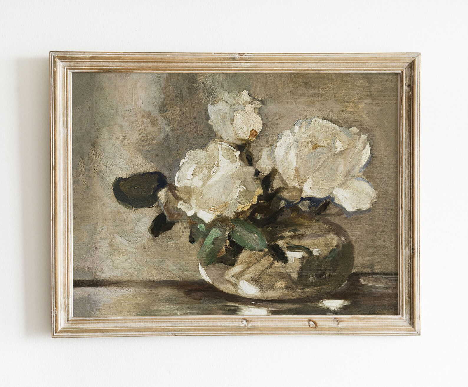 White Flower Blooms Painting Vintage Wall Art Antique Etsy
