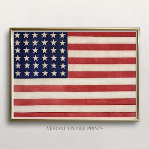 Vintage US Flag Art, Vintage Flag Print, United States Flag, American Flag Wall Art, Fourth of July Art, DOWNLOAD, PRINTABLE Wall Art #296