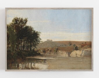 Vintage Lake View Art Print | Muted Landscape Painting (Digital Download)