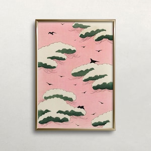 Pink Sky Wall Art, Japanese Wall Art, Vintage Wall Art, Watanabe Seitei, Clouds on Pink Sky, DIGITAL DOWNLOAD, PRINTABLE Wall Art #260