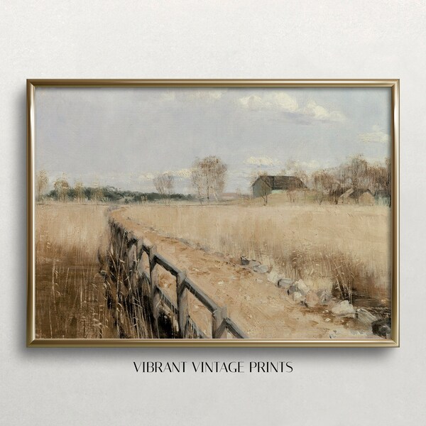Muted Country Landscape | Vintage Wall Art | Antique Wall Decor | Soft Neutral Colors | Wheatfield Digital DOWNLOAD | PRINTABLE Wall Art #74