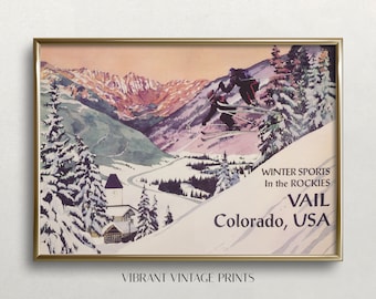 Vail Colorado Print, Vintage Ski Poster, Colorado Print, Colorado Wall Art, Pink Pastel, DIGITAL DOWNLOAD, PRINTABLE Wall Art Large Wall Art