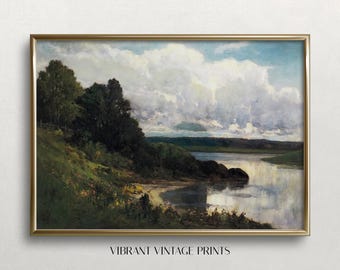 19th Century River Landscape Print | Antique Neutral Wall Art (Digital Download)