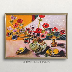 Lámina de Matisse / Anémonas en jarrón / Arte mural vintage / Arte mural colorido / Flores coloridas / Decoración vibrante / DESCARGAR / Arte mural IMPRIMIBLE