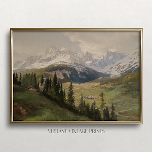ヴィンテージ風の山岳風景画：19世紀の自然風景（デジタルダウンロード）