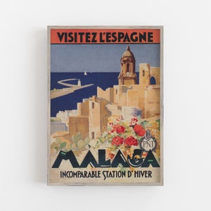 Impresión de viaje de Málaga España, Impresión de visita a España, Arte IMPRIMIBLE, Póster de viaje vintage, Póster de España vintage, DESCARGA digital, Arte de pared grande