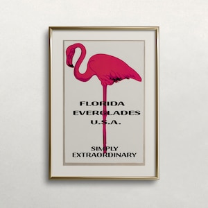 Vintage Pink Flamingo Print: Florida Everglades Wall Art (Digital Download)