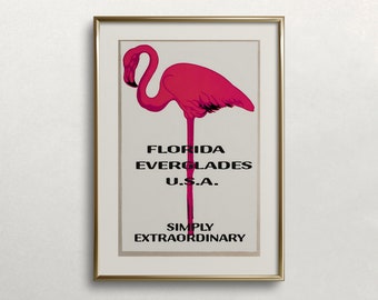 Vintage Pink Flamingo Print: Florida Everglades Wall Art (Digital Download)