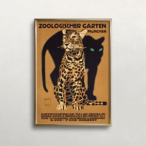 Arte de pared de leopardo, arte de pared vintage, impresión de zoológico, impresión de zoológico alemán, impresión de gato salvaje, arte de pared de animales, DESCARGA DIGITAL, arte de pared IMPRIMIBLE