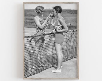 Women Tennis Players, Black and White Art, Vintage Wall Art, Cigarette Break, Women Sports Art, DIGITAL DOWNLOAD, PRINTABLE Art