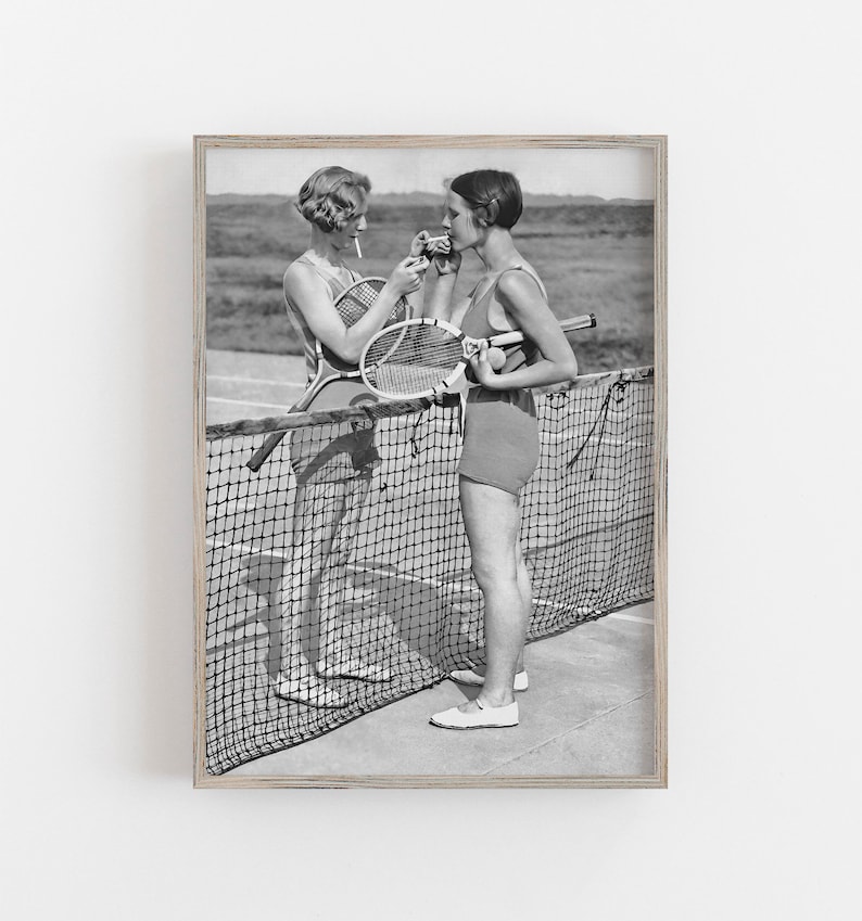 Women Tennis Players, Black and White Art, Vintage Wall Art, Cigarette Break, Women Sports Art, DIGITAL DOWNLOAD, PRINTABLE Art image 1
