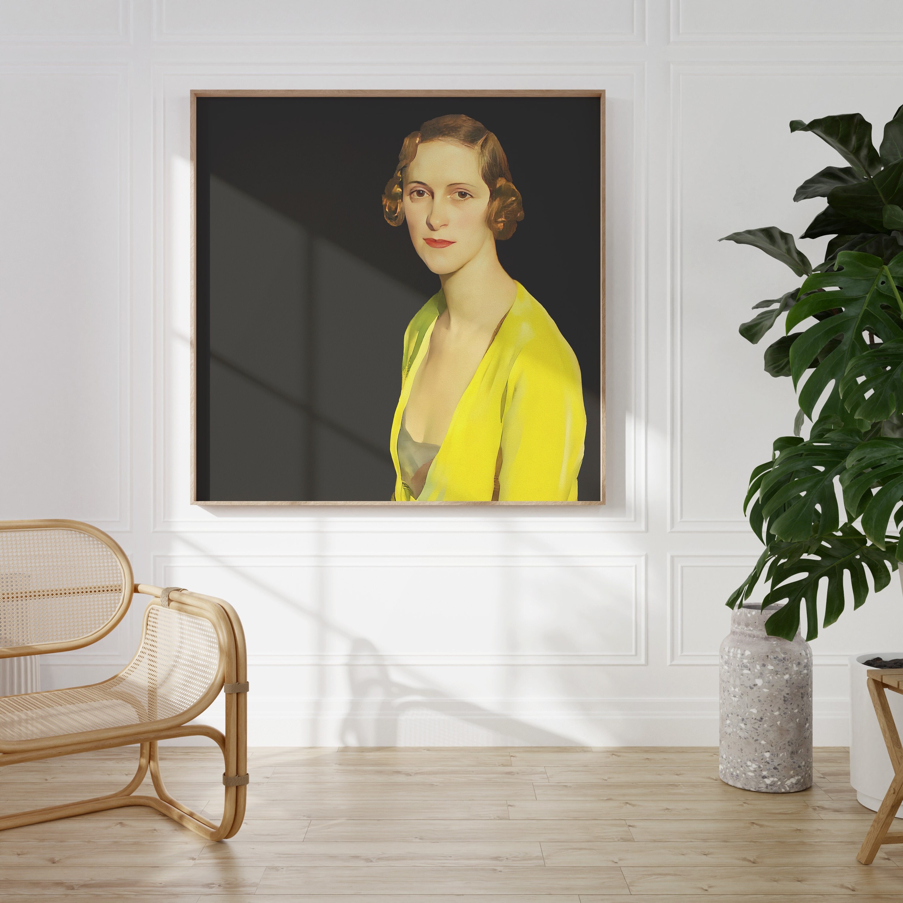 Vintage Woman Portrait Print | Yellow Dress Fashion Art (digital ...