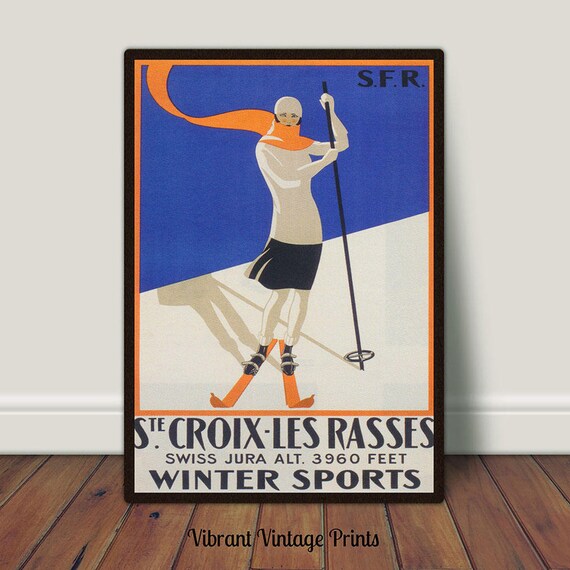 Poster Vintage Swiss Ski Bernese Oberland 1968 - Affiche Voyage 20x30 Pouces - Déco Murale
