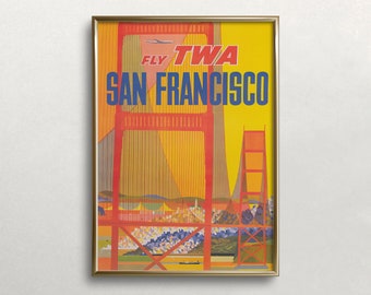 San Francisco Wall Art, Golden Gate Bridge, California Print, Vintage Travel Poster, Retro Wall Decor, DIGITAL DOWNLOAD, PRINTABLE Wall Art