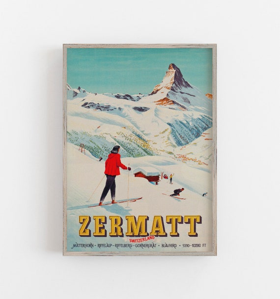 Zermatt Switzerland Vintage Ski Poster: Matterhorn Travel Print (Digital Download)