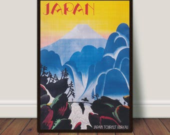 Vintage Japan Travel Poster, Mount Fuji Art Print (Digital Download)