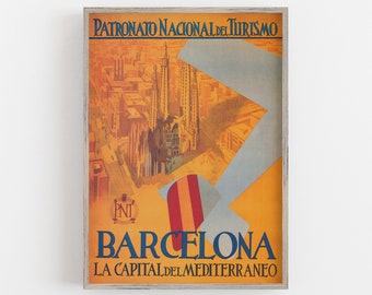 Barcelona Vintage Travel Poster: Spain Wall Art (Digital Download)