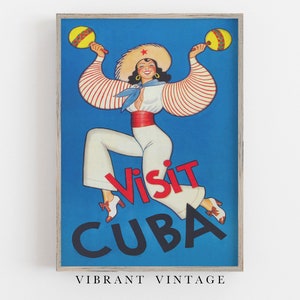 Arte de la pared de Cuba, arte de la pared vintage, cartel de viaje de Cuba, bailarina cubana, decoración de la pared retro, DESCARGA DIGITAL, arte IMPRIMIBLE, arte de la pared grande