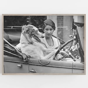 Funny Dog Art, Black and White Art, Dog Driving Car, Vintage Wall Art, Dog Driver, Woman and Dog, DIGITAL DOWNLOAD, PRINTABLE Wall Art