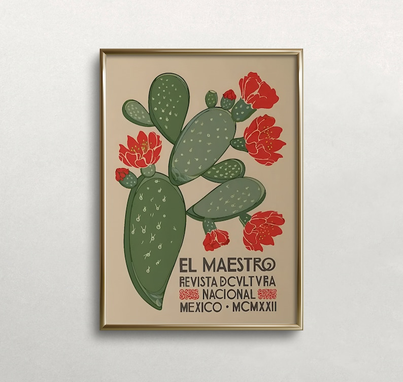 El Maestro Kaktustryck: Vintage Mexikos väggkonst (digital nedladdning) bild 1