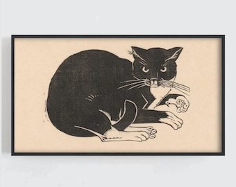 Black Cat Frame TV Art: Vintage Halloween Wall Decor (Digital Download)