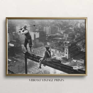 Golf on Wolkenkratzer Strahl: Vintage schwarz weiss Kunst (Digitaler Download)