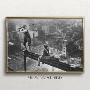 Golf on Skyscraper Beam, Golf Wall Art, Black and White Art, Vintage Wall Art, Funny Wall Art, Old Golf Photo, DOWNLOAD, PRINTABLE Wall Art