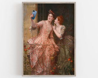 Funny Victorian Women Selfie Art Print: Altered Vintage Decor (Digital Download)