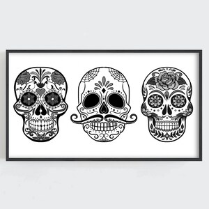 Halloween Frame TV Art, Halloween Wall Art, Black and White Art, Sugar Skulls Decor, Mexican Wall Art, Digital DOWNLOAD, Samsung Frame TV