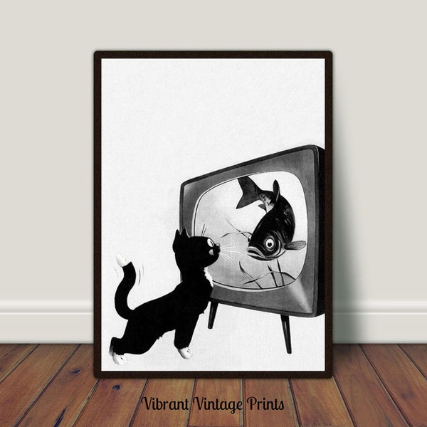 Cat Wall Art,  Black and White Art, Vintage Wall Art, Tuxedo Cat, Funny Art, Retro Wall Decor, Digital DOWNLOAD, PRINTABLE Wall Art