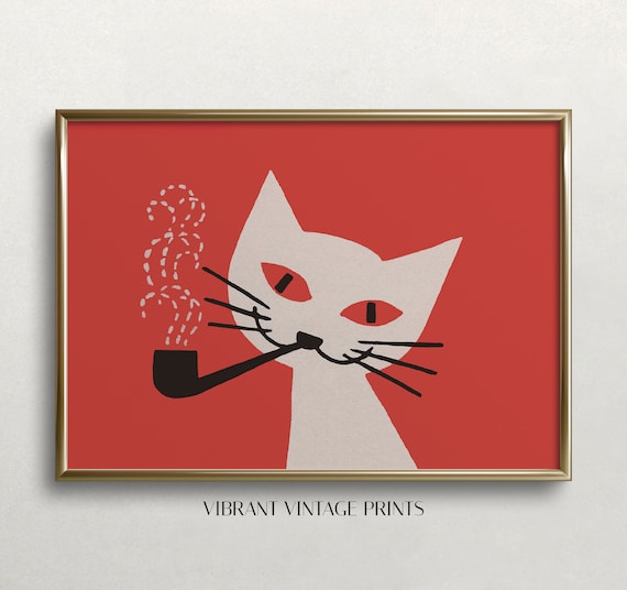 Cat Smoking Pipe, Cat Wall Art, Whimsical Wall Art, Retro Wall Decor,  Vintage Wall Art, Funny Wall Art, DOWNLOAD, PRINTABLE Art, Large Art