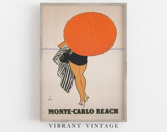 Vintage Monte Carlo Print: Woman with Orange Umbrella (Digital Download)