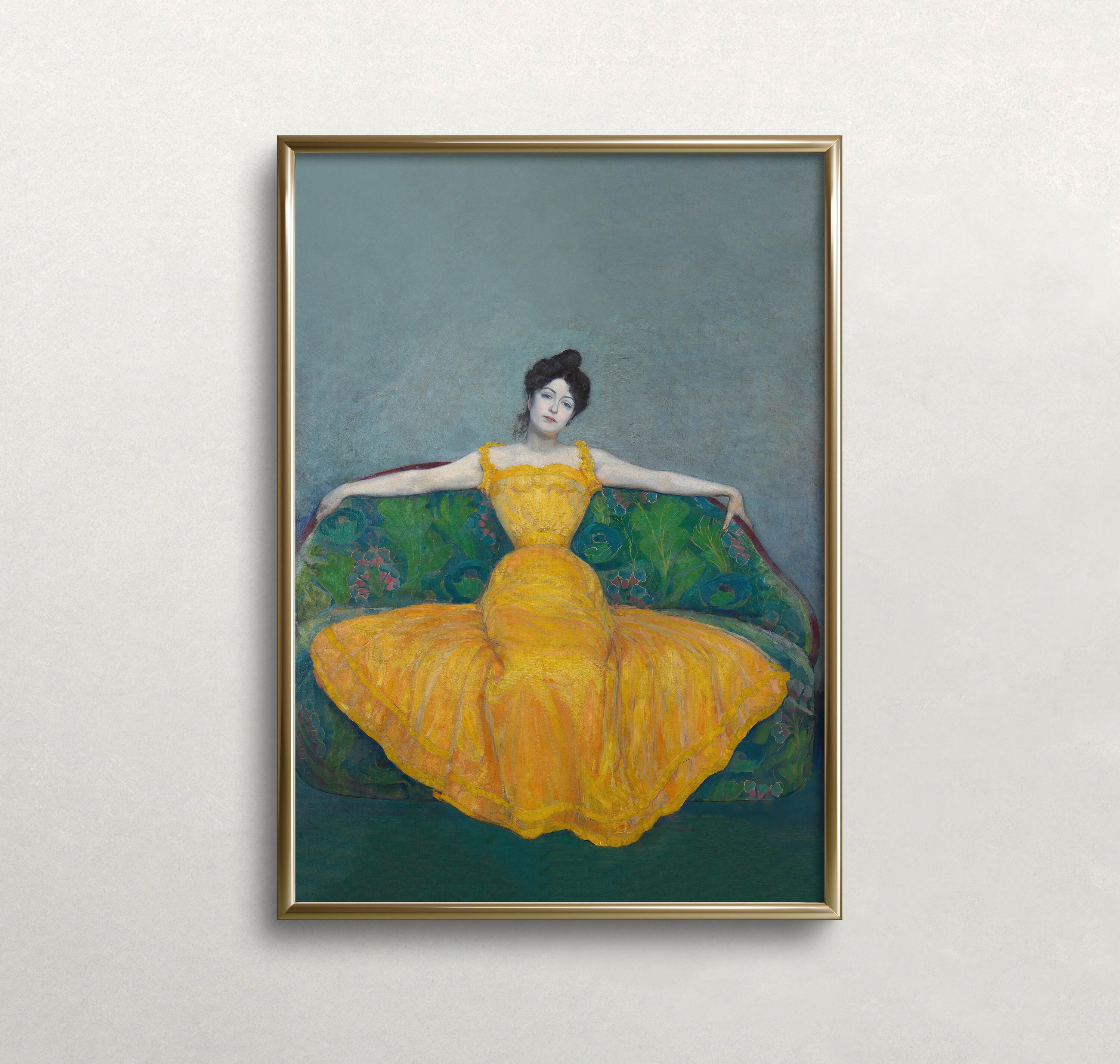 Vintage Woman in Yellow Dress Art Print: Antique Portrait (digital ...