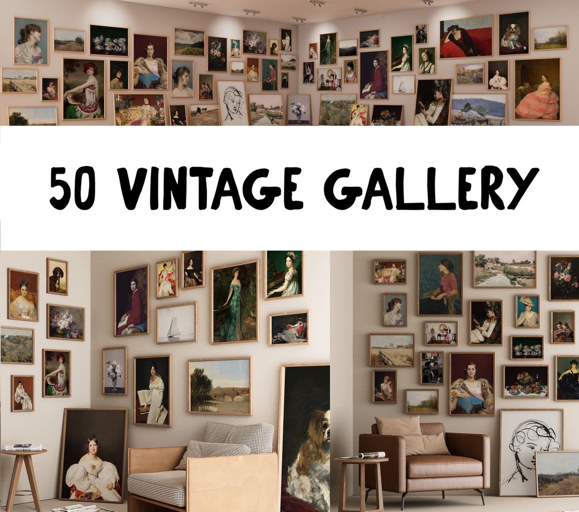 Vintage Gallery Wall Art Set: Landscape, Portrait, Flowers, 50 Prints ...