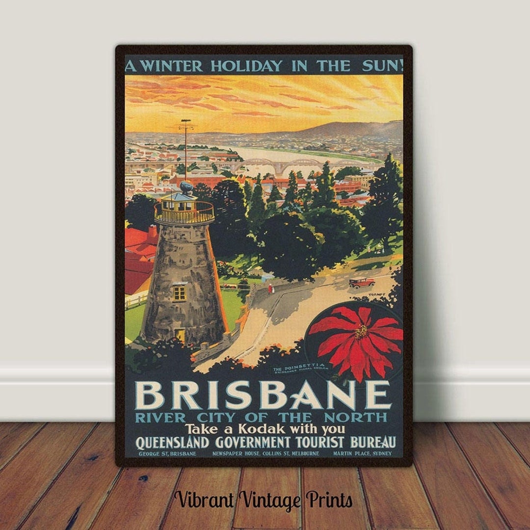 Brisbane Australia Print Vintage Wall Art Australia Wall Etsy