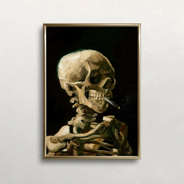 Skeleton Smoking, Vintage Wall Art, Van Gogh Print, Dark Moody Art, Dark Academia Wall Decor, DIGITAL DOWNLOAD, PRINTABLE Wall Art #324