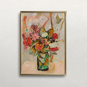 Vintage Autumn Flowers Art Print: Earthy Neutral Bouquet (Digital Download)