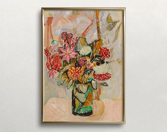 Vintage Autumn Flowers Art Print: Earthy Neutral Bouquet (Digital Download)