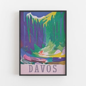 Davos Switzerland Print, Switzerland Wall Art, Vintage Travel Art, Colorful Wall Art, PRINTABLE Wall Art, DIGITAL DOWNLOAD, Large Wall Art
