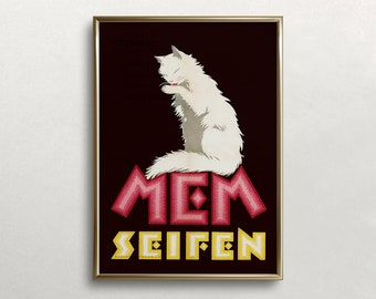 White Cat Wall Art, Vintage  Wall Art, Soap Advertisement Poster, Cat Cleaning Itself, DIGITAL DOWNLOAD, PRINTABLE Wall Art, Large Wall Art