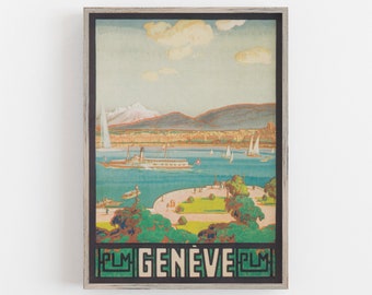Geneva Switzerland Print, Switzerland Travel Poster, Lake Geneva Print, Vintage Wall Art, DIGITAL DOWNLOAD, PRINTABLE Art, Large Wall Art