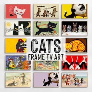 Cats Frame TV Art, Cat Art, Colorful Wall Art, Whimsical Wall Art, Cat Wall Art, Frame Tv Bundle, Samsung Frame TV Set, Digital DOWNLOAD