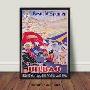 Sztuka ścienna z Hiszpanii, sztuka ścienna w stylu vintage, wydruk z Bilbao w Hiszpanii, plakat z podróżą do Hiszpanii, kolorowa sztuka ścienna, POBIERANIE CYFROWE, sztuka ścienna do druku