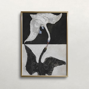Hilma af Klint Print, The Swan Print, Vintage Wall Art, Black Swan Art, White Swan Art, Antique, DIGITAL DOWNLOAD, PRINTABLE Wall Art #386
