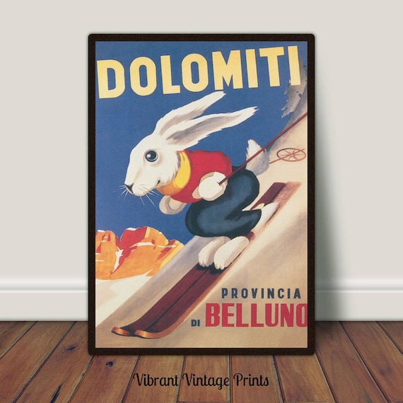 Bunny Rabbit skiing animal wall artl poster art gift 13x19 GLOSSY PRINT Bunny Rabbit skiing animal wall artl poster art gift 13x19 GLOSSY PRINT