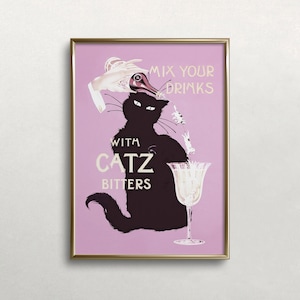 Catz Bitters Vintage Poster: Schwarze Katze Bar Cart Art (Digitaler Download