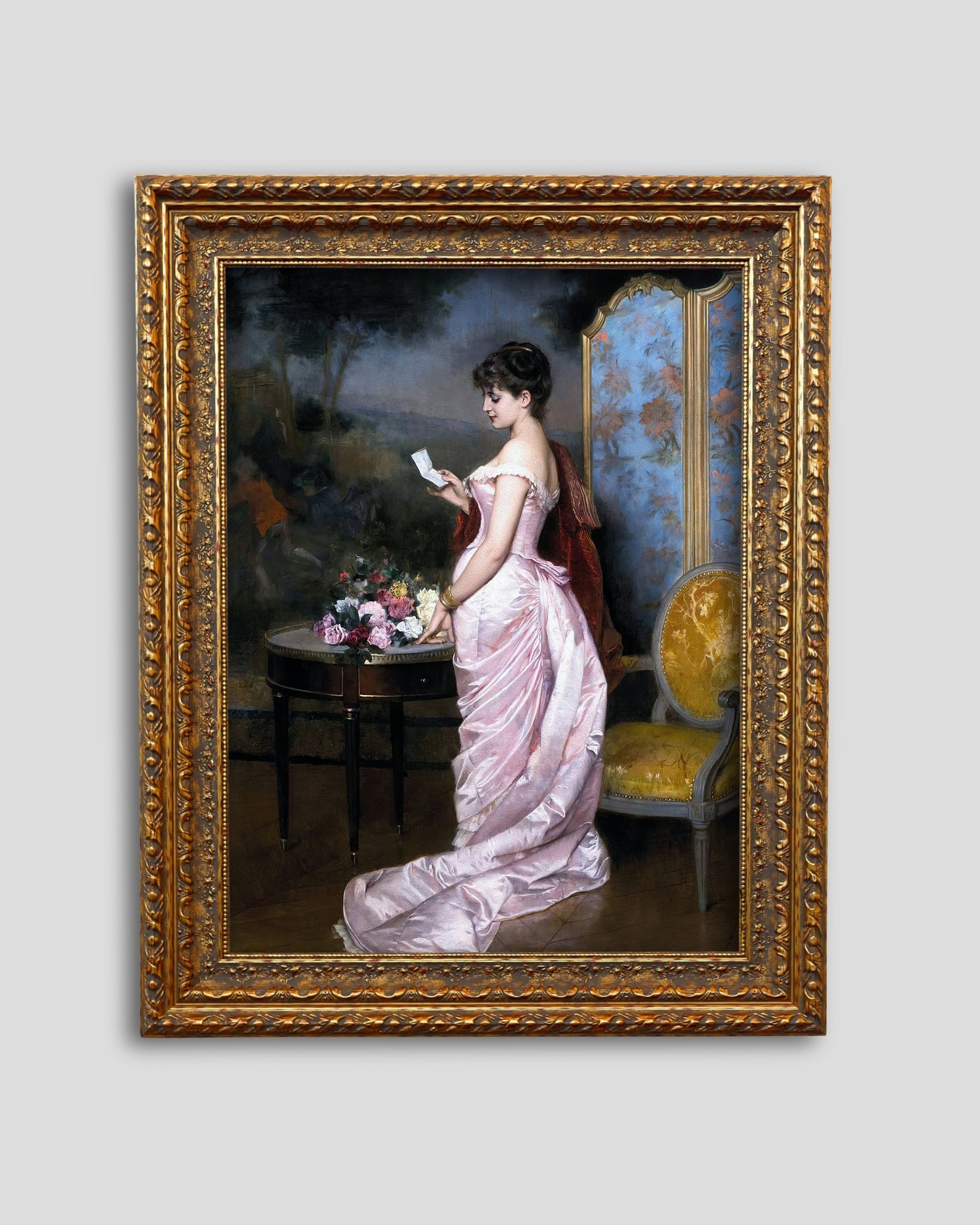 Love Letter Woman Portrait Vintage Painting Reading | Etsy