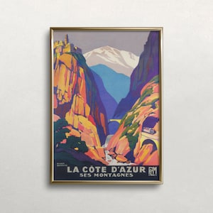 Cote D&#39;Azur France Print, Vintage Poster Art, France Travel Poster, Retro Wall Decor, DIGITAL DOWNLOAD, PRINTABLE Wall Art, Large Wall Art